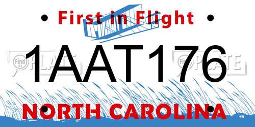 1AAT176 North Carolina License Plate