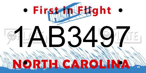 1AB3497 North Carolina License Plate