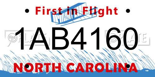 1AB4160 North Carolina License Plate