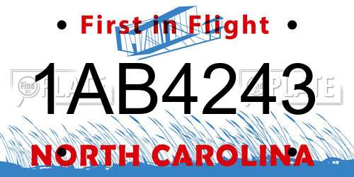 1AB4243 North Carolina License Plate