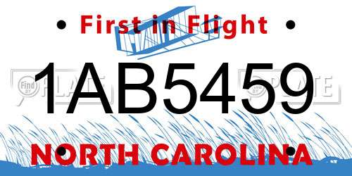 1AB5459 North Carolina License Plate