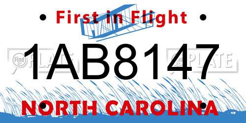 1AB8147 North Carolina License Plate