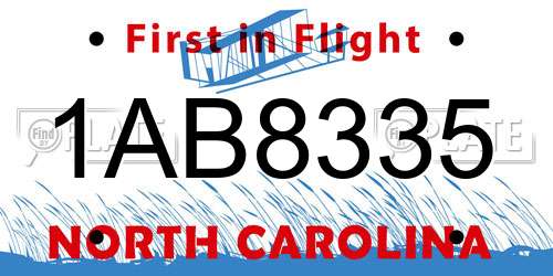 1AB8335 North Carolina License Plate
