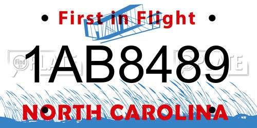 1AB8489 North Carolina License Plate