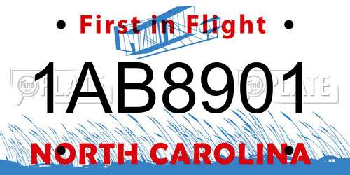 1AB8901 North Carolina License Plate