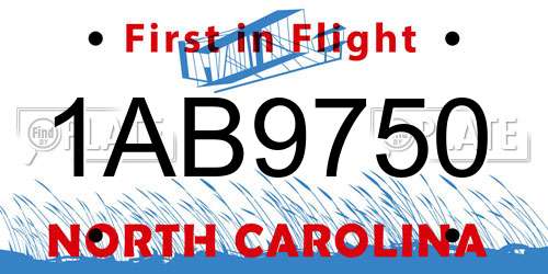 1AB9750 North Carolina License Plate
