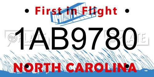 1AB9780 North Carolina License Plate