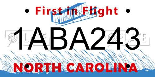 1ABA243 North Carolina License Plate