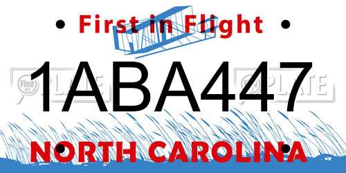 1ABA447 North Carolina License Plate