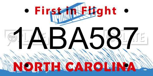 1ABA587 North Carolina License Plate