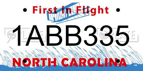 1ABB335 North Carolina License Plate