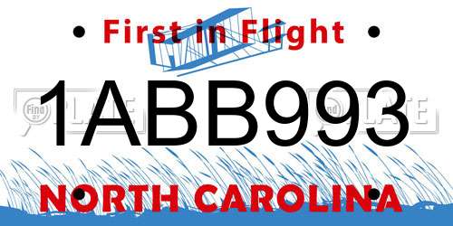 1ABB993 North Carolina License Plate