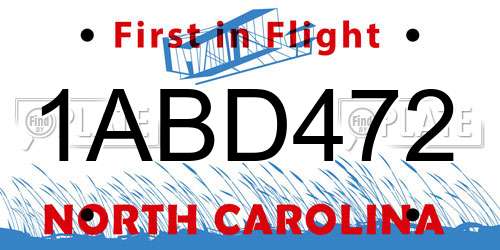 1ABD472 North Carolina License Plate