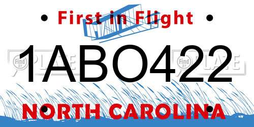 1ABO422 North Carolina License Plate
