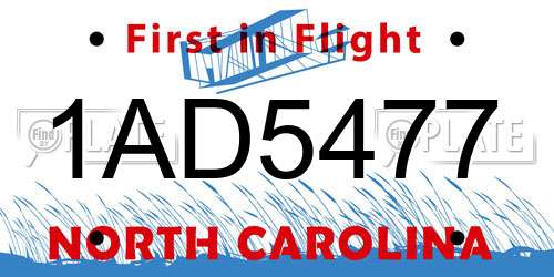 1AD5477 North Carolina License Plate