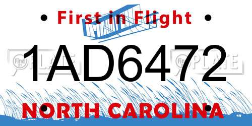 1AD6472 North Carolina License Plate