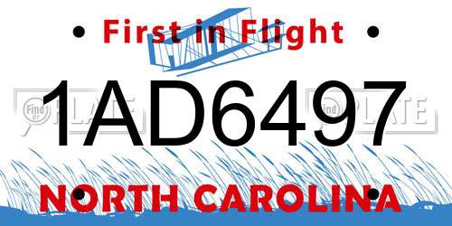 1AD6497 North Carolina License Plate
