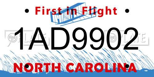 1AD9902 North Carolina License Plate