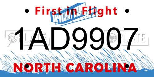 1AD9907 North Carolina License Plate