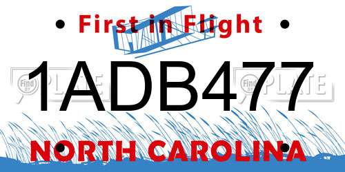 1ADB477 North Carolina License Plate