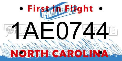 1AE0744 North Carolina License Plate