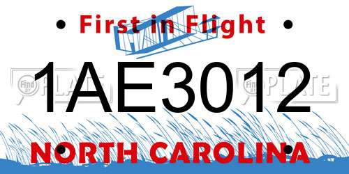 1AE3012 North Carolina License Plate