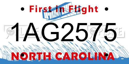 1AG2575 North Carolina License Plate
