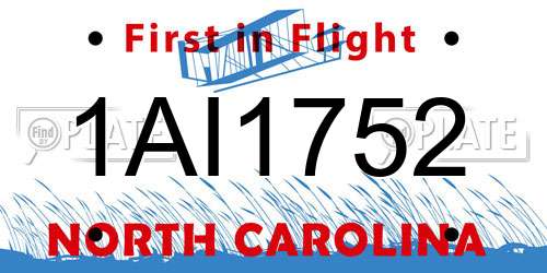 1AI1752 North Carolina License Plate