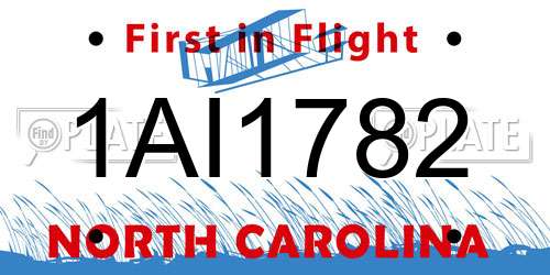 1AI1782 North Carolina License Plate