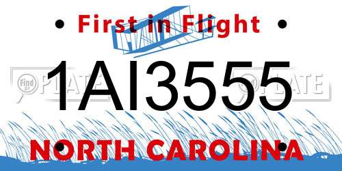 1AI3555 North Carolina License Plate