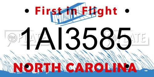 1AI3585 North Carolina License Plate