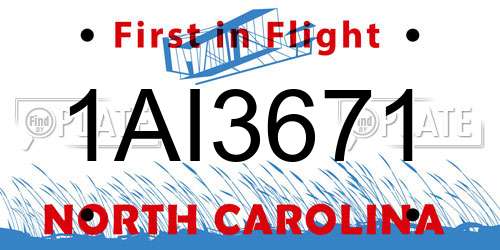 1AI3671 North Carolina License Plate
