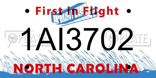 1AI3702 North Carolina License Plate