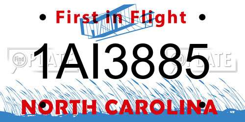 1AI3885 North Carolina License Plate