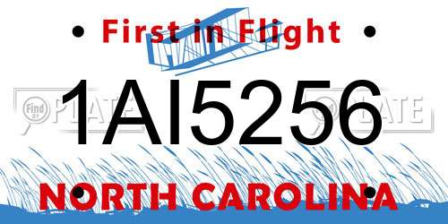 1AI5256 North Carolina License Plate