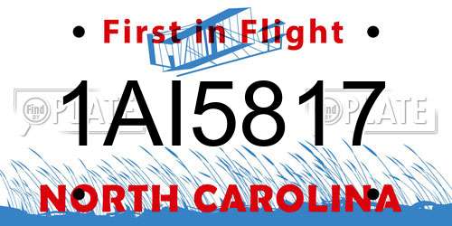 1AI5817 North Carolina License Plate