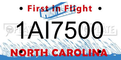 1AI7500 North Carolina License Plate