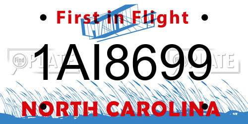 1AI8699 North Carolina License Plate
