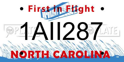 1AII287 North Carolina License Plate