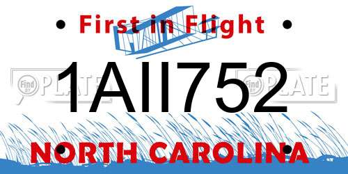 1AII752 North Carolina License Plate