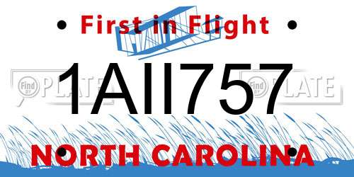 1AII757 North Carolina License Plate