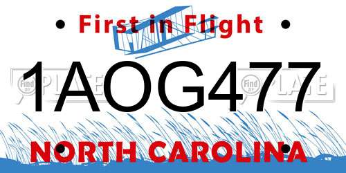 1AOG477 North Carolina License Plate
