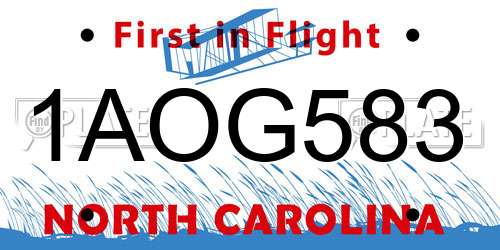 1AOG583 North Carolina License Plate