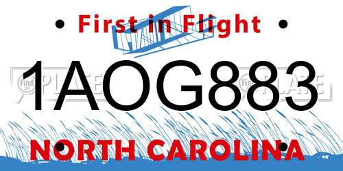 1AOG883 North Carolina License Plate