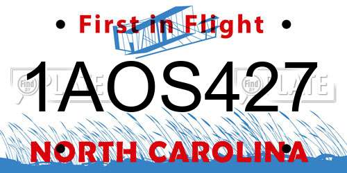 1AOS427 North Carolina License Plate
