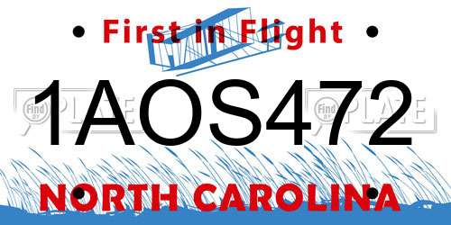 1AOS472 North Carolina License Plate