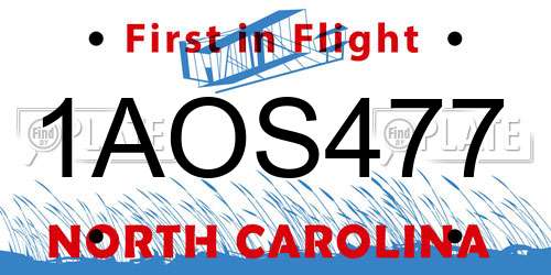 1AOS477 North Carolina License Plate