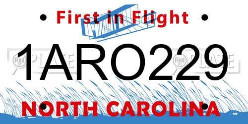 1ARO229 North Carolina License Plate
