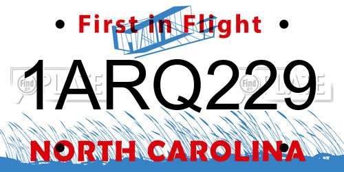 1ARQ229 North Carolina License Plate