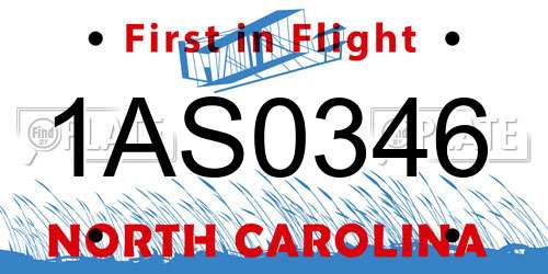 1AS0346 North Carolina License Plate